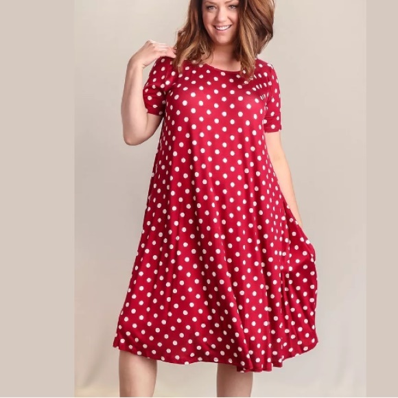 Burgundy Red Polka Dot Swing Dress - Picture 2 of 5